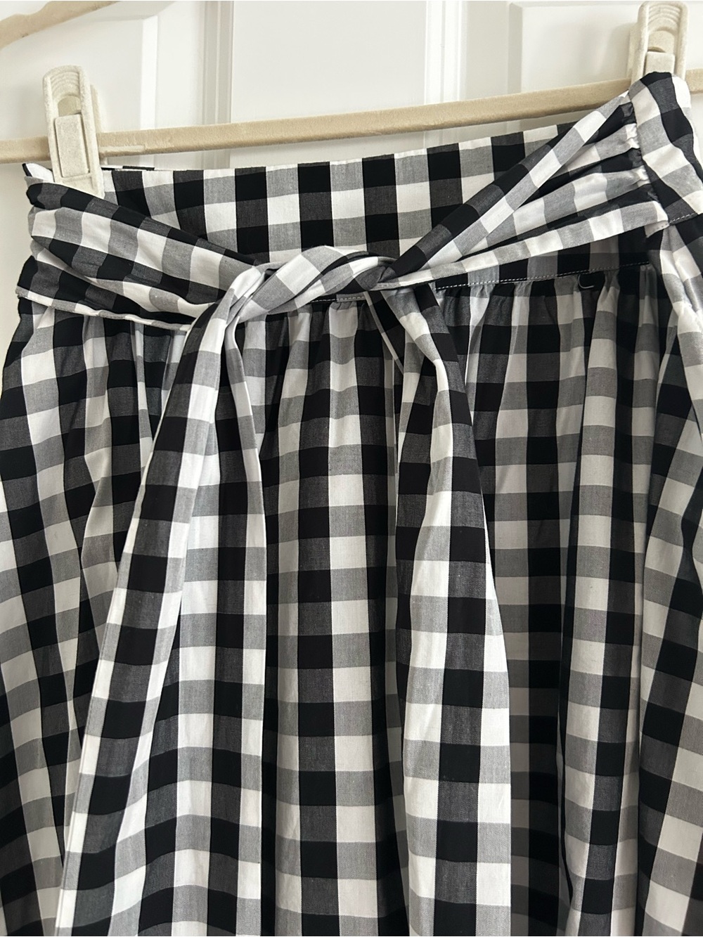 J. Crew Black & White Gingham Tiered Midi Skirt with Self Tie - Picture 2 of 3